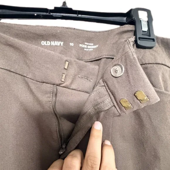 🔥 FLASH SALEOld Navy Brown Pixie Skinny Pants Size10 High Rise Split Hem Office - Picture 7 of 7